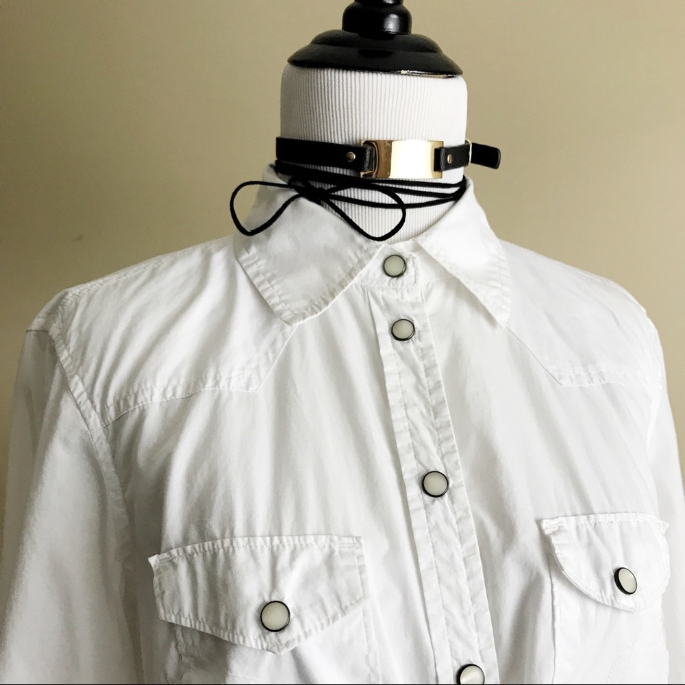 Gap White Button Down Modern Western Shirt M - Picture 4 of 8